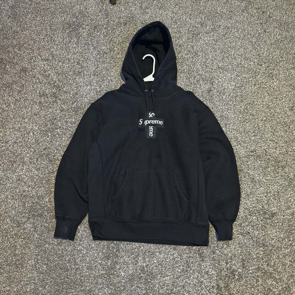 Supreme Cross Box Logo Hooded Sweatshirt Black